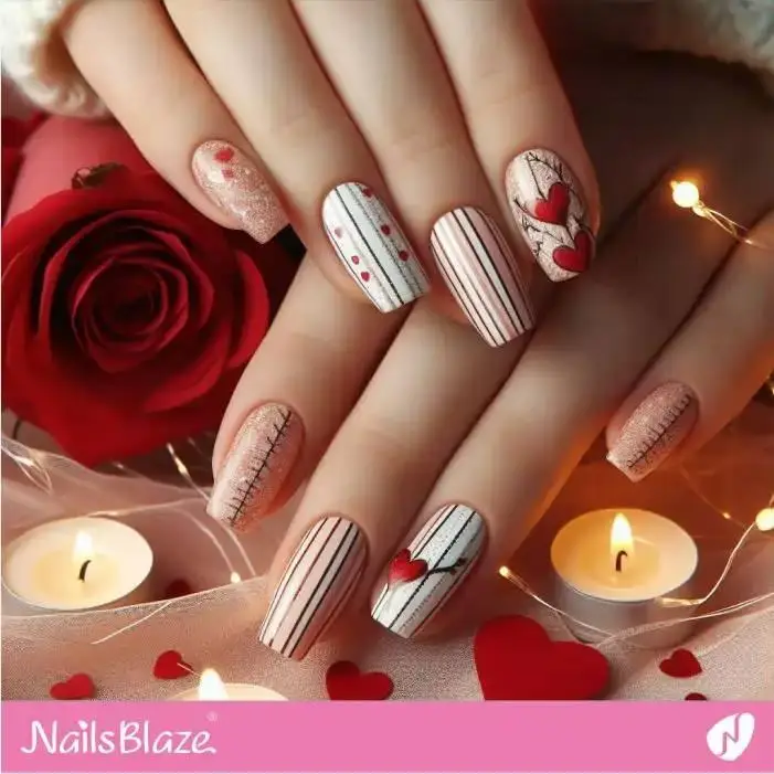 Valentine Heart Nails with Tonal Stripes | Valentine Nails - NB2319